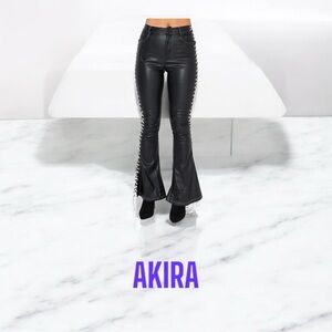 AKIRA Dirty Lace Up Faux Black Leather Flare Pants NWOT sz M